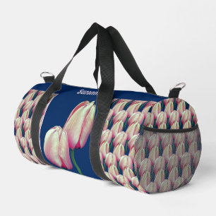 ピンクのチューリップパーソナライズされた花 ダッフルバッグ