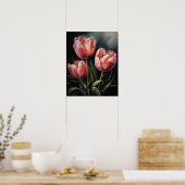 ピンクのチューリップフラワーアートプリントポスター ポスター (キッチン)