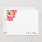 ピンクのチューリップフラワーノートカード サンキューカード (正面)