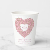 ピンクのチューリップフラワーブーケアートモノグラム結婚ズ 紙コップ (正面)