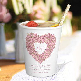 ピンクのチューリップフラワーブーケアートモノグラム結婚ズ 紙コップ