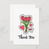 ピンクのチューリップフラワーブーケ サンキューカード (正面/裏面)