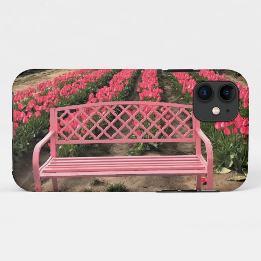 ピンクのチューリップ付きベンチ Case-Mate iPhoneケース (裏面(横))