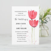 ピンクのチューリップ水彩結婚フローラ 招待状 (スタンド正面)