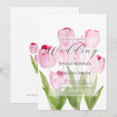 ピンクのチューリップ水色 招待状 (正面/裏面)