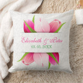 ピンクのチューリップ白いダマスクの背景 クッション (ブランケット)