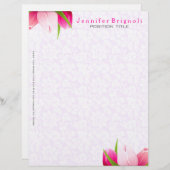 ピンクのチューリップ白いダマスクの背景 レターヘッド (正面/裏面)