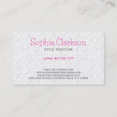 ピンクのチューリップ白いダマスクの背景 名刺 (裏面)