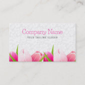 ピンクのチューリップ白いダマスクの背景 名刺 (正面)