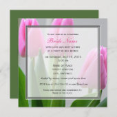 ピンクのチューリップ花のブライダルシャワー招待状。 招待状 (正面/裏面)