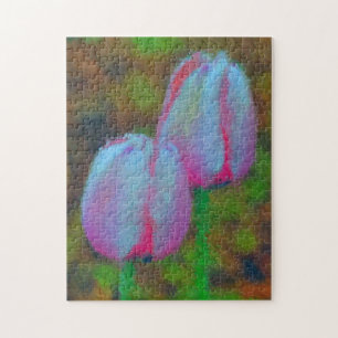 ピンクのチューリップ花印象派絵画の ジグソーパズル