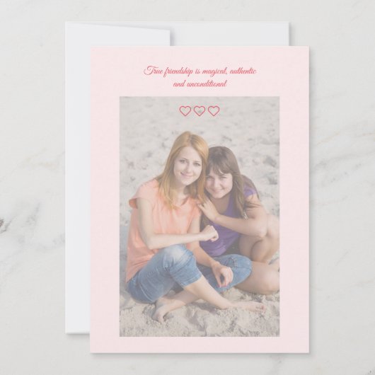 ピンクのチューリップ花嫁フォトフレンズ提案カード 招待状 (裏面)