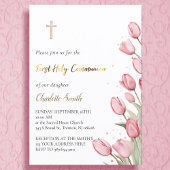 ピンクのチューリップ花 | 第一聖体拝領の女 招待状