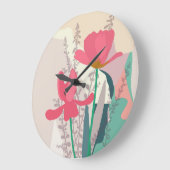 ピンクのチューリップ芸術的モダンカラーブロックホーム ラージ壁時計 (傾斜)