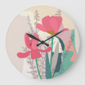 ピンクのチューリップ芸術的モダンカラーブロックホーム ラージ壁時計 (正面)