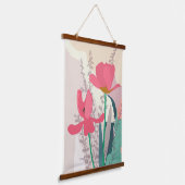 ピンクのチューリップ芸術的モダンカラーブロック 吊り下げ型タペストリー (傾斜あり)