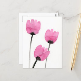ピンクのチューリップ葉書、水彩絵を描花 ポストカード
