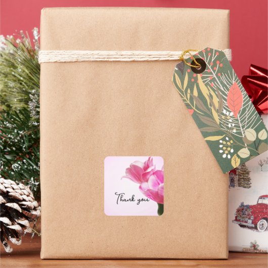 ピンクのチューリップ スクエアシール (クリスマス)