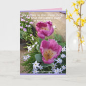 ピンクのチューリップ スターフラワーズ 春の庭の花 カード (黄色い花)