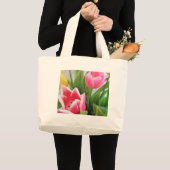 ピンクのチューリップ、フローラ春ブーケ、花 ラージトートバッグ (正面(商品))