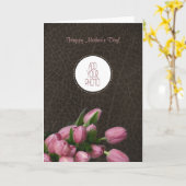 ピンクのチューリップ-幸せな母の日 カード (黄色い花)