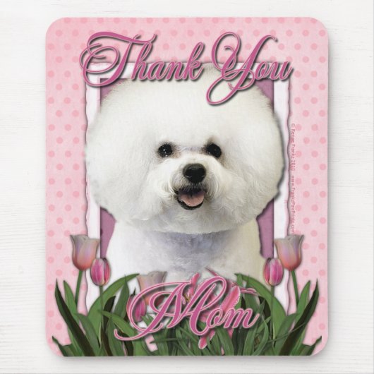 -ピンクのチューリップ- Bichon Friseありがとう マウスパッド (正面)