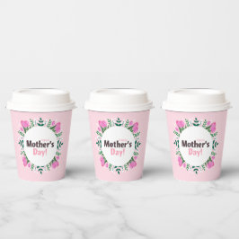 ピンクのチューリップ Happy Mother's Day 紙コップ