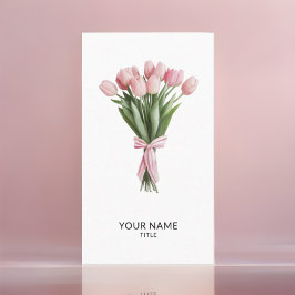 ピンクのチューリップQrコードの花束 名刺