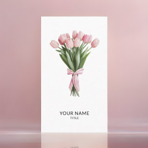 ピンクのチューリップQrコードの花束 名刺