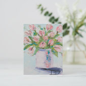 ピンクのチューリ絵画ップのチューリップアート、テクスチャ付き花 ポストカード (スタンド正面)