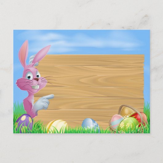 ピンクのチョコレートの卵はイースターバニーにサイン シーズンポストカード (正面)