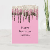 ピンクのチョコレートアイスクリームグリッター垂れ Birthday カード (正面)