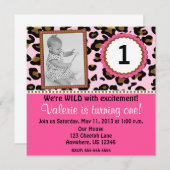 ピンクのチータのプリントの女の子の誕生日の招待状 招待状 (正面/裏面)