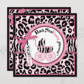 ピンクのチータのロックスターの乳母車のベビーシャワー 招待状 (正面/裏面)