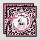 ピンクのチータのロックスターの乳母車のベビーシャワー 招待状 (正面/裏面)