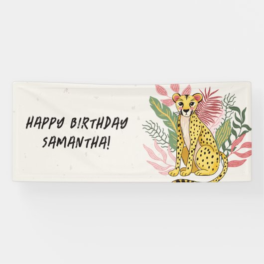 ピンクのチーターのワイルドパーティー 動物 子供の誕生日 横断幕 (横)