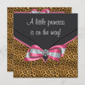 ピンクのチーター プリンセス ベビーシャワー 招待状 (正面/裏面)