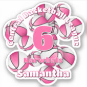 ピンクのチームカラー バスケットボール 女の子 スポーツ シール (正面)