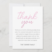ピンクのツインベビーシャワー サンキューカード (正面)
