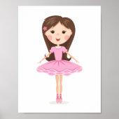 ピンクのツツの可愛い小さなバレリーナ漫画の少女 ポスター (正面)