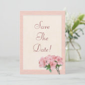 ピンクのツツジの花とフレームの結婚式のSave The Date 招待状 (スタンド正面)