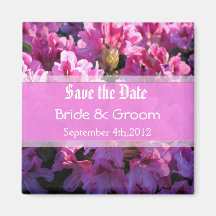 ピンクのツツジの花の低木の結婚式のSave the Date