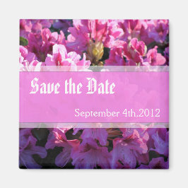 ピンクのツツジの花の低木の結婚式のSave the Date マグネット