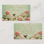 ピンクのツツジ ヴィンテージ グリーンミスト レトロ 名刺 (正面/裏面)