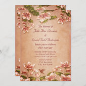 ピンクのツツジ ヴィンテージ フラワー ウェディング ホワイキー 招待状 (正面/裏面)