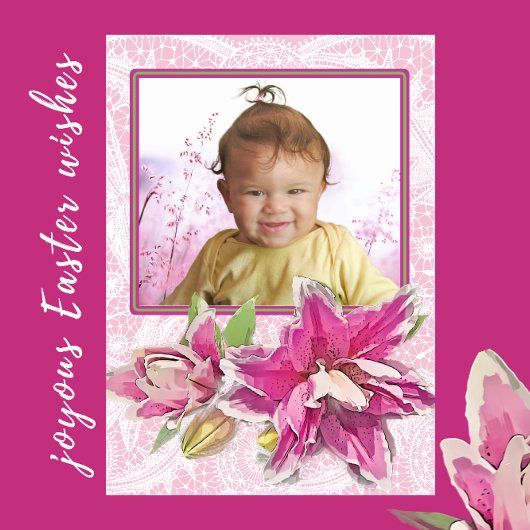 ピンクのツツツジとレースの写真のイースターカード シーズンカード