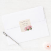 ピンクのツツツジの花とフレーム日付の結婚保存 スクエアシール (封筒)