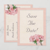 ピンクのツツツジの花とフレーム日付の結婚保存 案内ポストカード (正面/裏面)