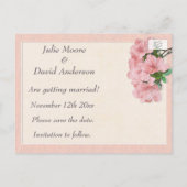 ピンクのツツツジの花とフレーム日付の結婚保存 案内ポストカード (裏面)