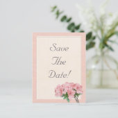 ピンクのツツツジの花とフレーム日付の結婚保存 案内ポストカード (スタンド正面)